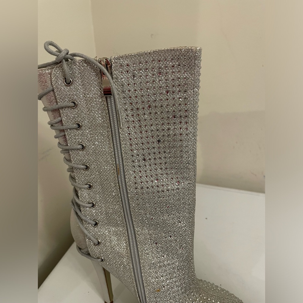 Silver Rhinestone LaceUp Booties - Picture 2 of 9